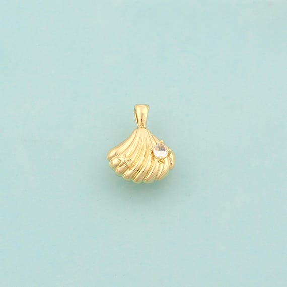 Gold CZ Shell Charms,Oyster Jewelry,Shell Pendant for DIY Jewelry Making,18K Gold