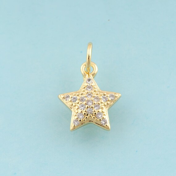 Gold CZ Star Charms,Star Jewelry,Star Pendant for DIY Jewelry Making,18K Gold