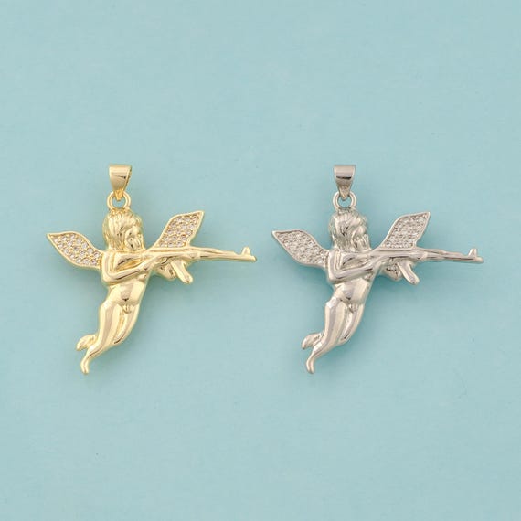 Gold CZ Angel Charms,Weapon Jewelry,Angel Pendant for DIY Jewelry Making,18K Gold