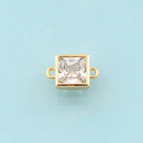 Gold CZ Square Connector,Square Jewelry Connector,Square Connector for DIY Jewelry Making,18K Gold