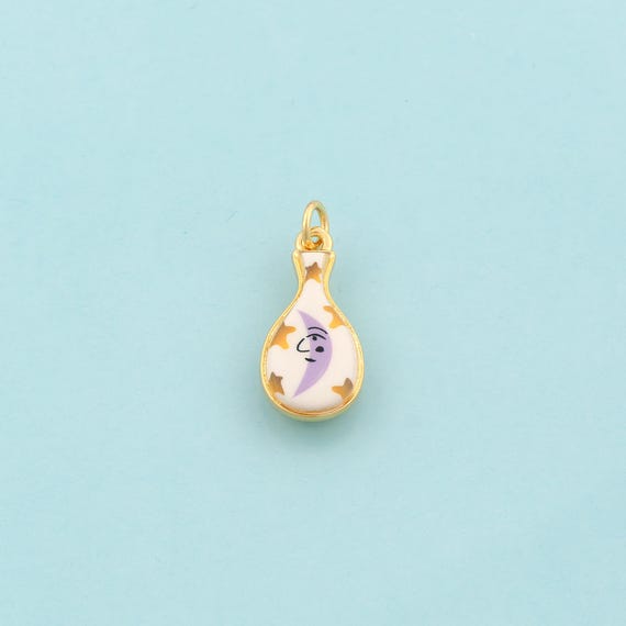 Gold Vase Charms,Moon Jewelry,Enamel Star Pendant for DIY Jewelry Making,18K Gold