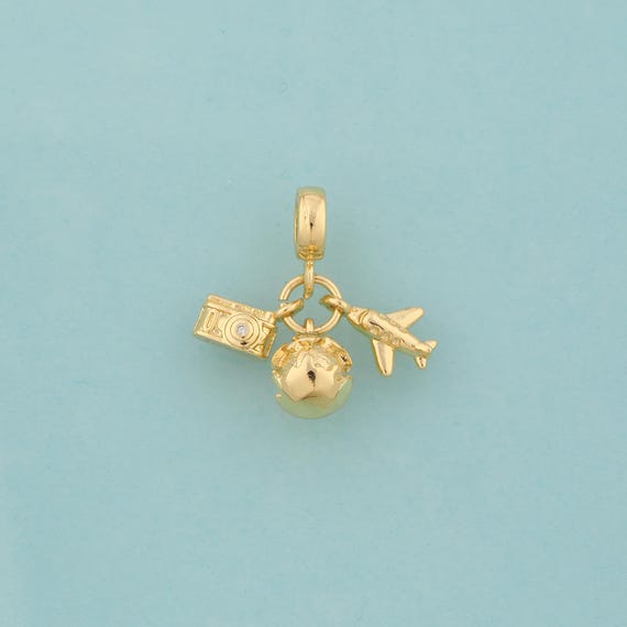 Gold CZ Camera Charms,Earth Jewelry,Airplane Pendant for DIY Jewelry Making,18K Gold