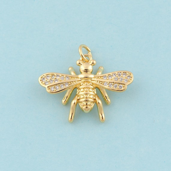 Gold CZ Bee Charms,Insect Jewelry,Bee Pendant for DIY Jewelry Making,18K Gold