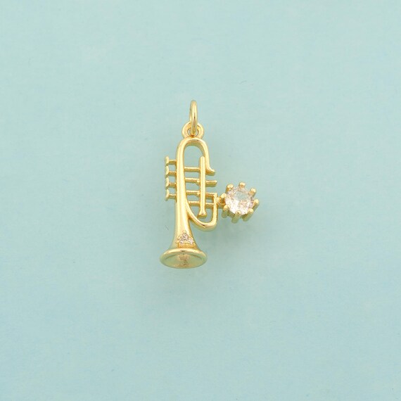 Gold CZ Trumpet Charms,Trumpet Jewelry,Trumpet Pendant for DIY Jewelry Making,18K Gold