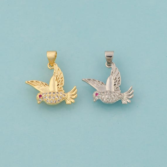 Gold CZ Bird Charms,Animal Jewelry,Flying Pendant for DIY Jewelry Making,18K Gold