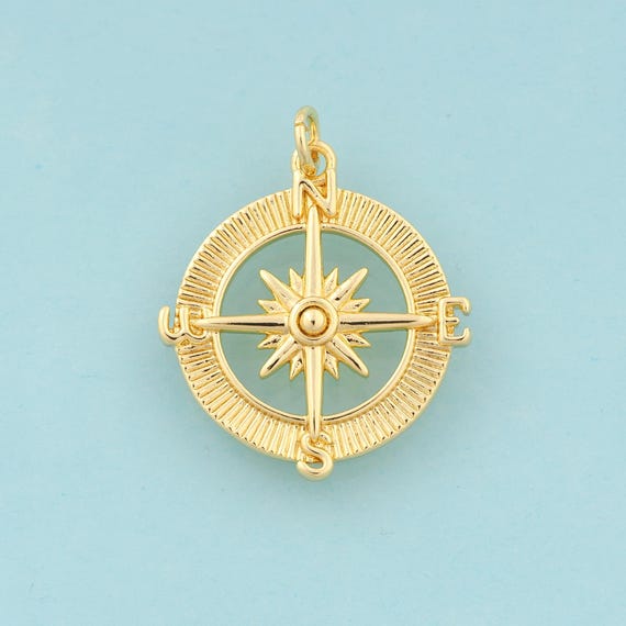 Gold Compass Charms,Round Jewelry,Compass Pendant for DIY Jewelry Making,18K Gold
