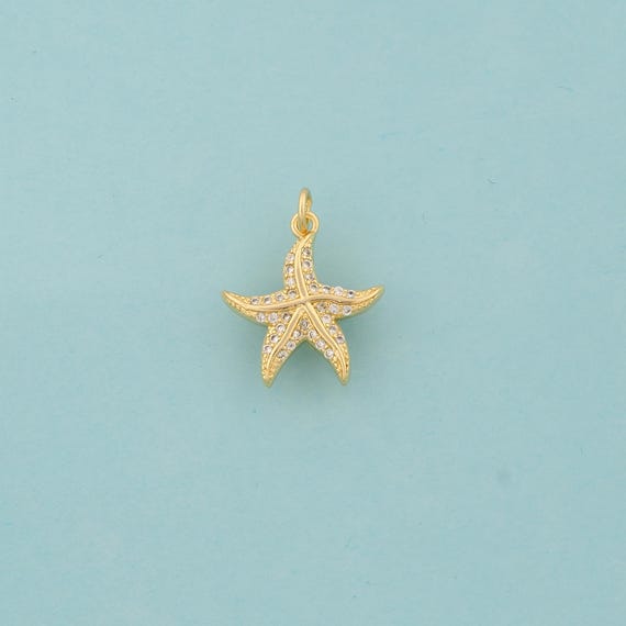Gold CZ Starfish Charms,Marine Life Jewelry,Starfish Pendant for DIY Jewelry Making,18K Gold