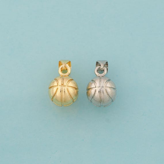 Gold Basketball Charms,Sports Jewelry,Basketball Pendant for DIY Jewelry Making,18K Gold & Rhodium