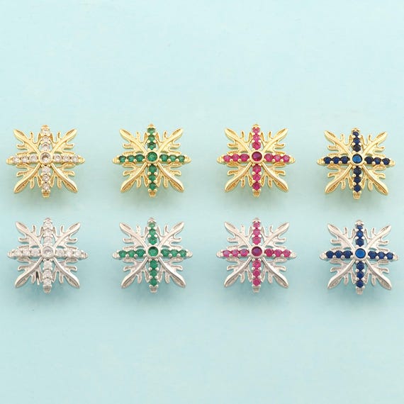Gold CZ Snowflake Charms,Christmas Jewelry,Snowflake Pendant for DIY Jewelry Making,18K Gold