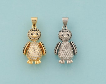 Dijes de pingüino de oro con circonita cúbica, joyería de animales, colgante de pingüino para hacer joyas DIY, oro de 18 quilates