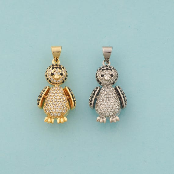 Gold CZ Penguin Charms,Animal Jewelry,Penguin Pendant for DIY Jewelry Making,18K Gold