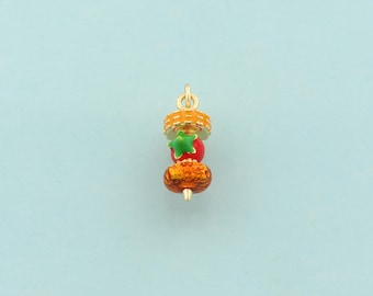 Gold Barbecue Charms,Kebab Jewelry,Enamel BBQ Pendant for DIY Jewelry Making,18K Gold