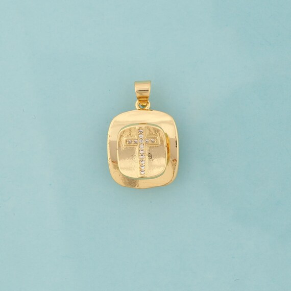 Gold CZ Cross Charms,Rotatable Jewelry,Christian Pendant for DIY Jewelry Making,18K Gold