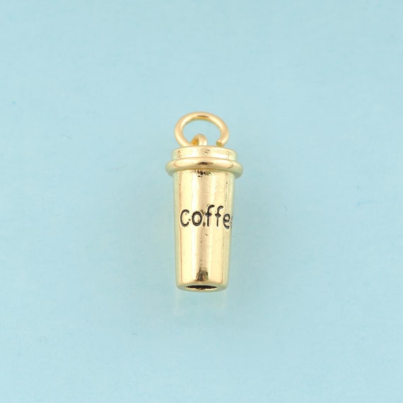 Gold Coffee Cup Charms,Coffee Jewelry,Cup Pendant for DIY Jewelry Making,18K Gold