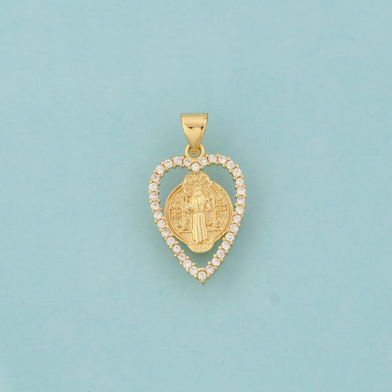 Gold CZ Jesus Charms,Religious Jewelry,Heart Pendant for DIY Jewelry Making,18K Gold