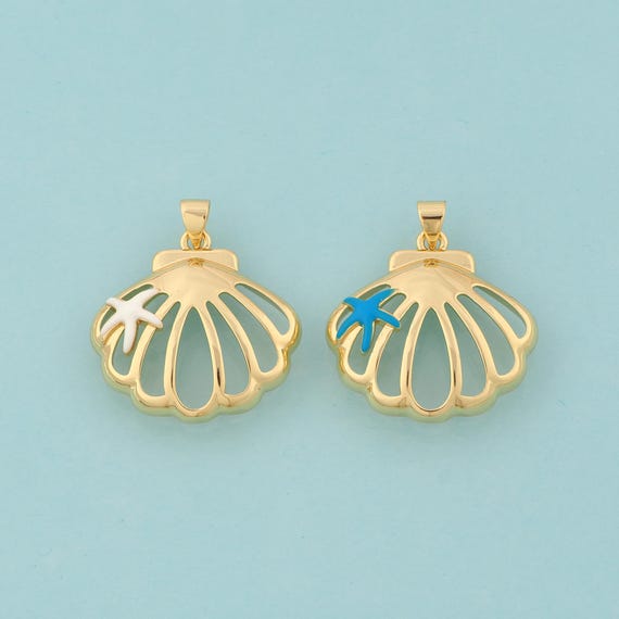 Gold Enamel Shell Charms,Oyster Jewelry,Starfish Pendant for DIY Jewelry Making,18K Gold