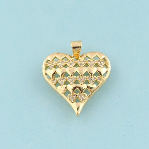 Gold CZ Heart Charms,Heart Jewelry,Heart Pendant for DIY Jewelry Making,18K Gold