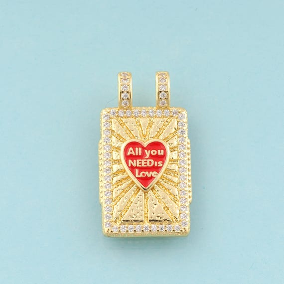 Gold CZ Heart Charms,Letter Jewelry,Enamel Square Pendant for DIY Jewelry Making,18K Gold