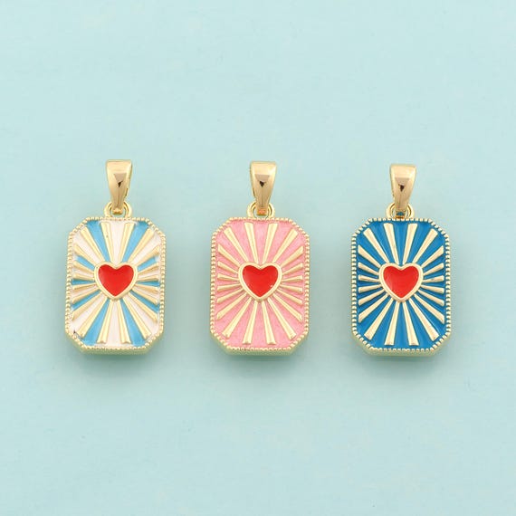 Gold Heart Charms,Love Jewelry,Enamel Heart Pendant for DIY Jewelry Making,18K Gold
