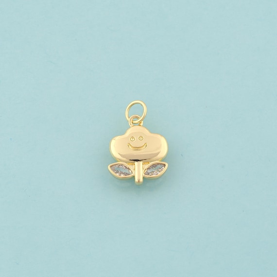 Gold CZ Flower Charms,Flower Jewelry,Flower Pendant for DIY Jewelry Making,18K Gold