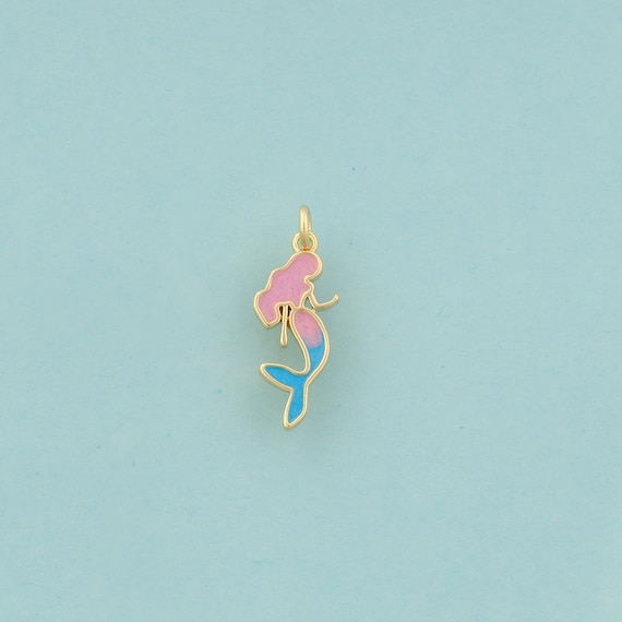 Gold Enamel Mermaid Charms,Fantasy Creature Jewelry,Mermaid Pendant for DIY Jewelry Making,18K Gold