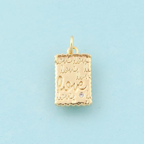 Gold CZ LOVE Charms,Square Jewelry,Letter Pendant for DIY Jewelry Making,18K Gold