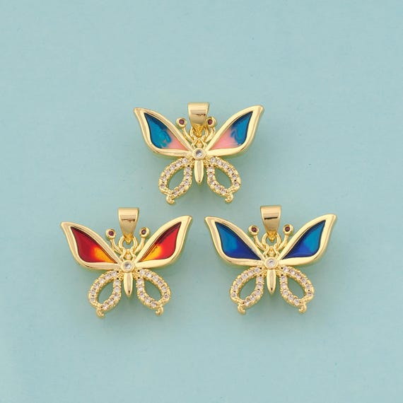 Gold CZ Butterfly Charms,Insect Jewelry,Enamel Butterfly Pendant for DIY Jewelry Making,18K Gold