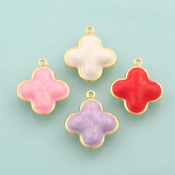Gold Enamel Flower Charms,Flower Jewelry,Flower Pendant for DIY Jewelry Making,18K Gold
