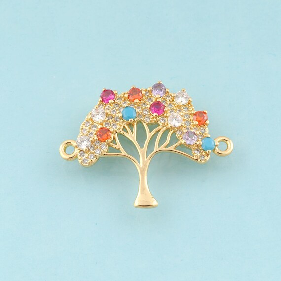 Gold CZ Tree of Life Connector,Tree Jewelry Connector,Tree of Life Connector for DIY Jewelry Making,18K Gold