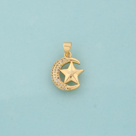 Gold CZ Moon Charms,Star Jewelry,Moon Pendant for DIY Jewelry Making,18K Gold
