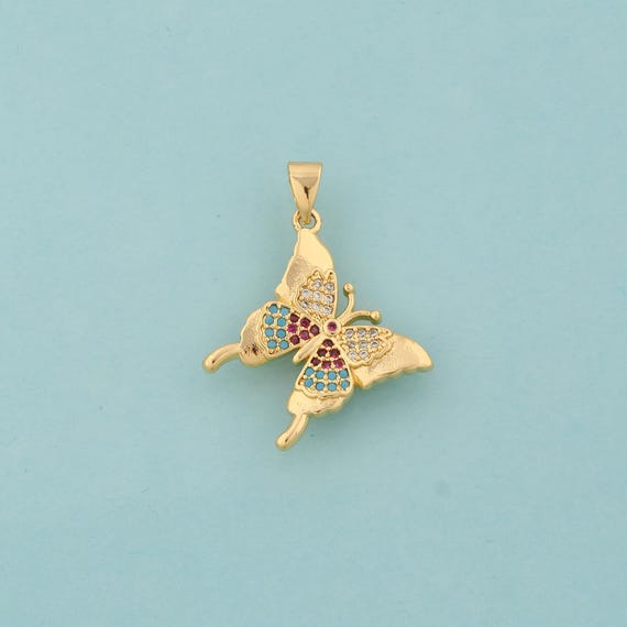 Gold CZ Butterfly Charms,Insect Jewelry,Butterfly Pendant for DIY Jewelry Making,18K Gold