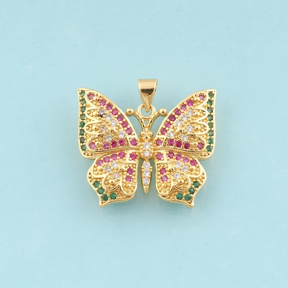 Gold CZ Butterfly Charms,Insect Jewelry,Butterfly Pendant for DIY Jewelry Making,18K Gold