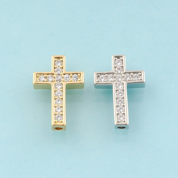 CZ Cross Spacer Beads,Religious Beads,Christian Spacer Beads for DIY Jewelry Making,18K Gold & Rhodium