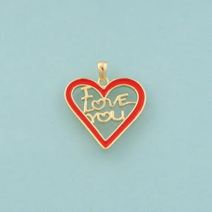 Pingente de coração dourado, joias com letras, pingente de esmalte "EU TE AMO" para fazer joias "faça você mesmo", ouro 18K