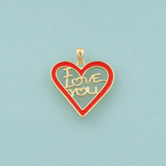 Gold Heart Charms,Letter Jewelry,Enamel I LOVE YOU Pendant for DIY Jewelry Making,18K Gold
