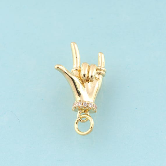 Gold CZ Gesture Charms,Hand Jewelry,Gesture Pendant for DIY Jewelry Making,18K Gold
