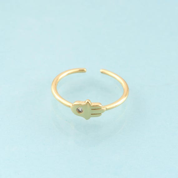 Gold CZ Fatima Open Rings,Hamsa Jewelry Rings,Thin Rings Perfect Gift,18K Gold