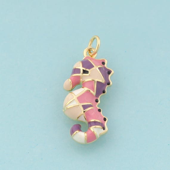 Gold Enamel Seahorse Charms,Marine Life Jewelry,Seahorse Pendant for DIY Jewelry Making,18K Gold