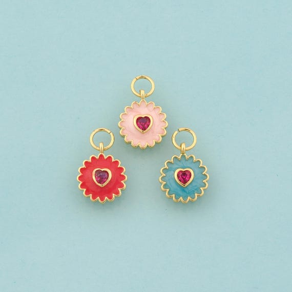 Gold CZ Heart Charms,Love Jewelry,Enamel Flower Pendant for DIY Jewelry Making,18K Gold