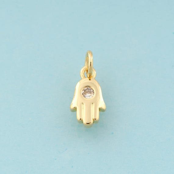 Gold CZ Fatima Charms,Hamsa Jewelry,Hand Pendant for DIY Jewelry Making,18K Gold