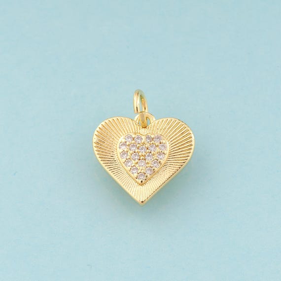 Gold CZ Heart Charms,Heart Jewelry,Heart Pendant for DIY Jewelry Making,18K Gold