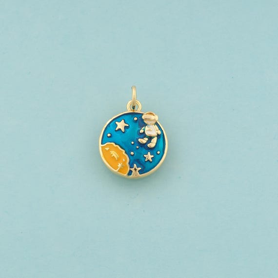 Gold Astronaut Charms,Spaceman Jewelry,Enamel Star Pendant for DIY Jewelry Making,18K Gold