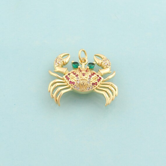 Gold CZ Crab Charms,Marine Life Jewelry,Crab Pendant for DIY Jewelry Making,18K Gold