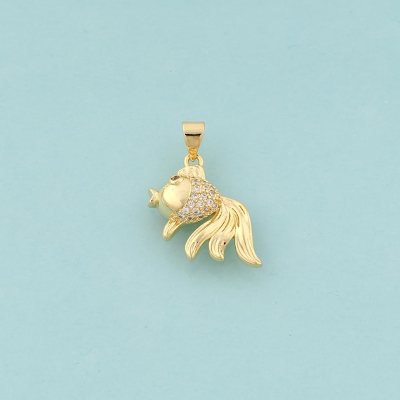 Gold CZ Fish Charms,Marine Life Jewelry,Fish Pendant for DIY Jewelry Making,18K Gold