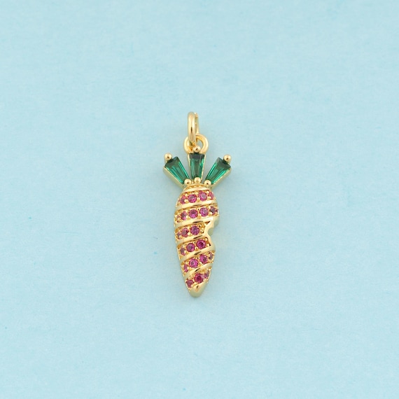 Gold CZ Carrot Charms,Carrot Jewelry,Carrot Pendant for DIY Jewelry Making,18K Gold