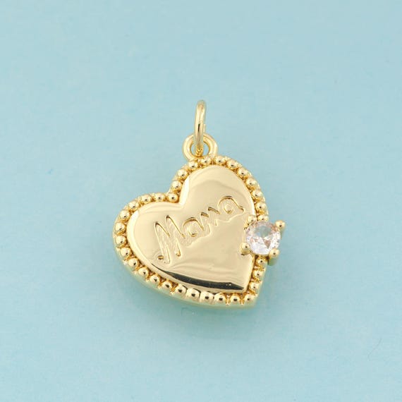 Gold CZ MAMA Charms,Letter Jewelry,Heart Pendant for DIY Jewelry Making,18K Gold