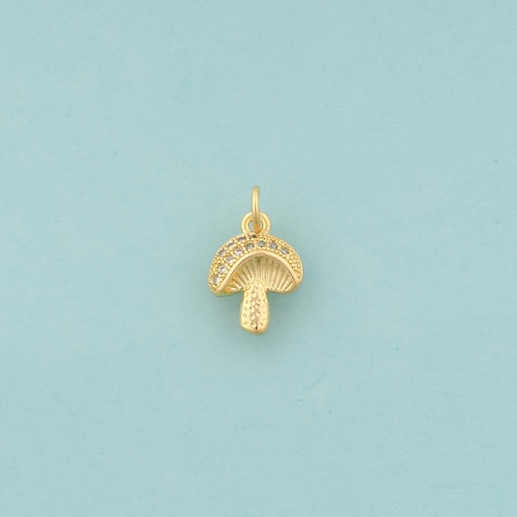 Gold CZ Mushroom Charms,Mushroom Jewelry,Mushroom Pendant for DIY Jewelry Making,18K Gold