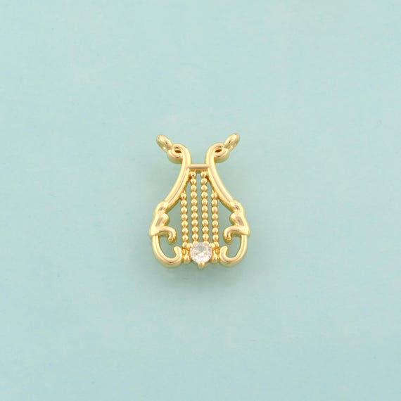 Gold CZ Harp Charms,Harp Jewelry,Harp Pendant for DIY Jewelry Making,18K Gold