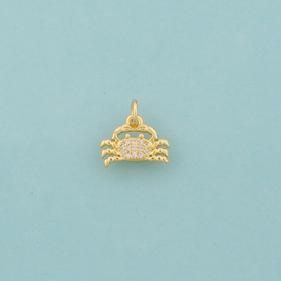 Gold CZ Crab Charms,Marine Life Jewelry,Crab Pendant for DIY Jewelry Making,18K Gold