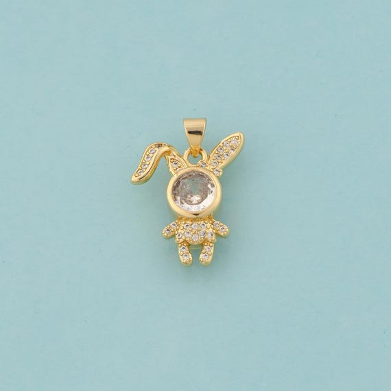 Gold CZ Rabbit Charms,Animal Jewelry,Rabbit Pendant for DIY Jewelry Making,18K Gold